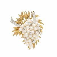BICOLOR GOLD, DIAMOND, AND CULTURED PEARL CONVERTIBLE BROOCH