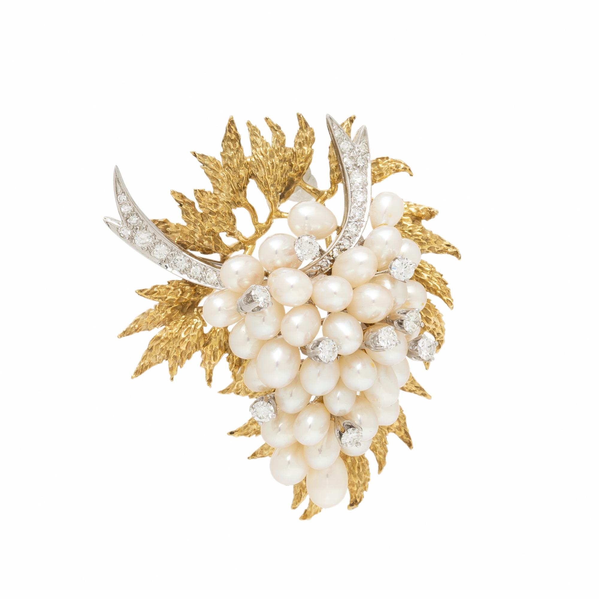 BICOLOR GOLD, DIAMOND, AND CULTURED PEARL CONVERTIBLE BROOCH