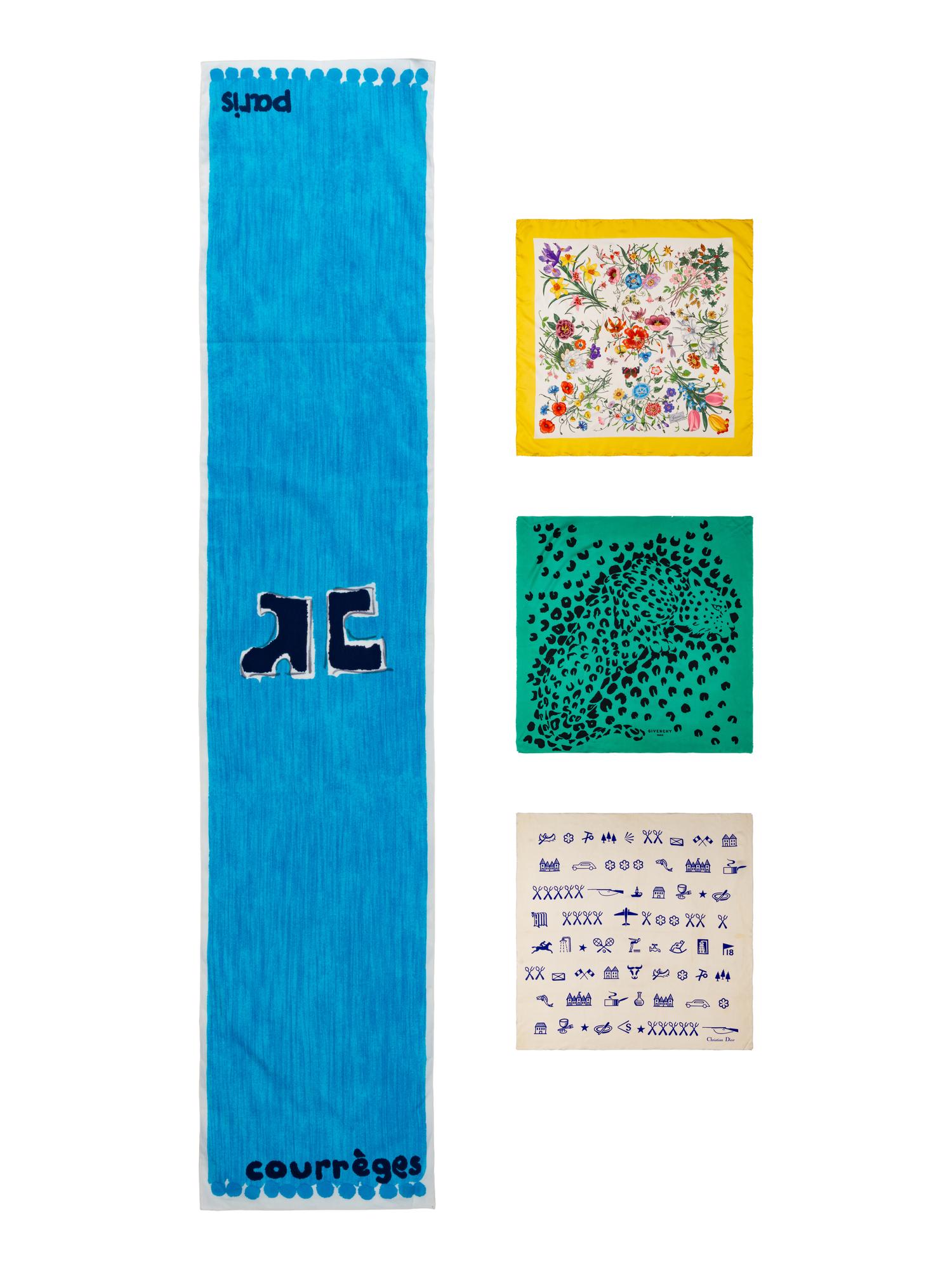 Four Designer Scarves by Christian Dior, Givenchy, Courrèges, and Gucci