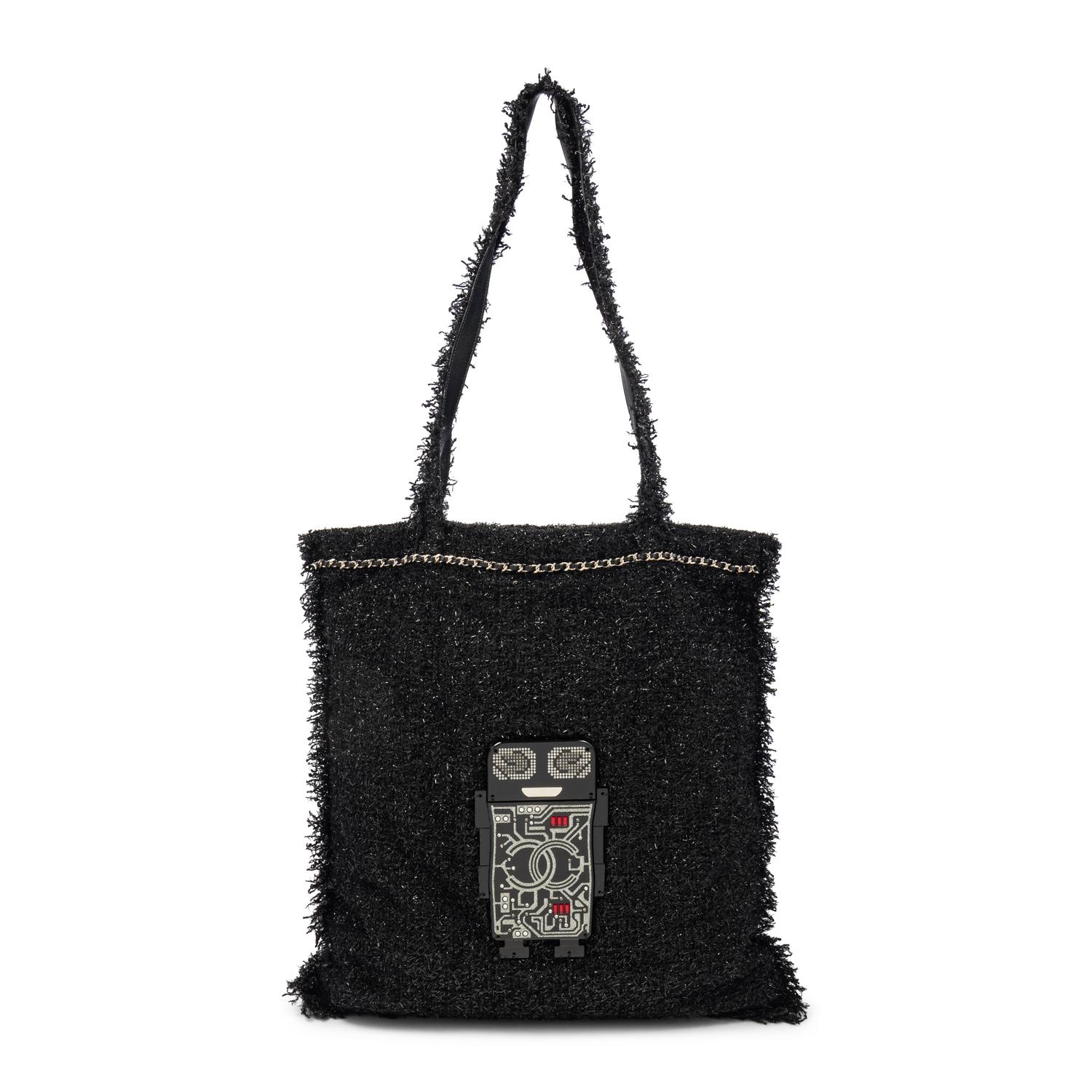 CHANEL, BLACK EYELASH TWEED TOTE BAG