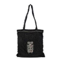 CHANEL, BLACK EYELASH TWEED TOTE BAG