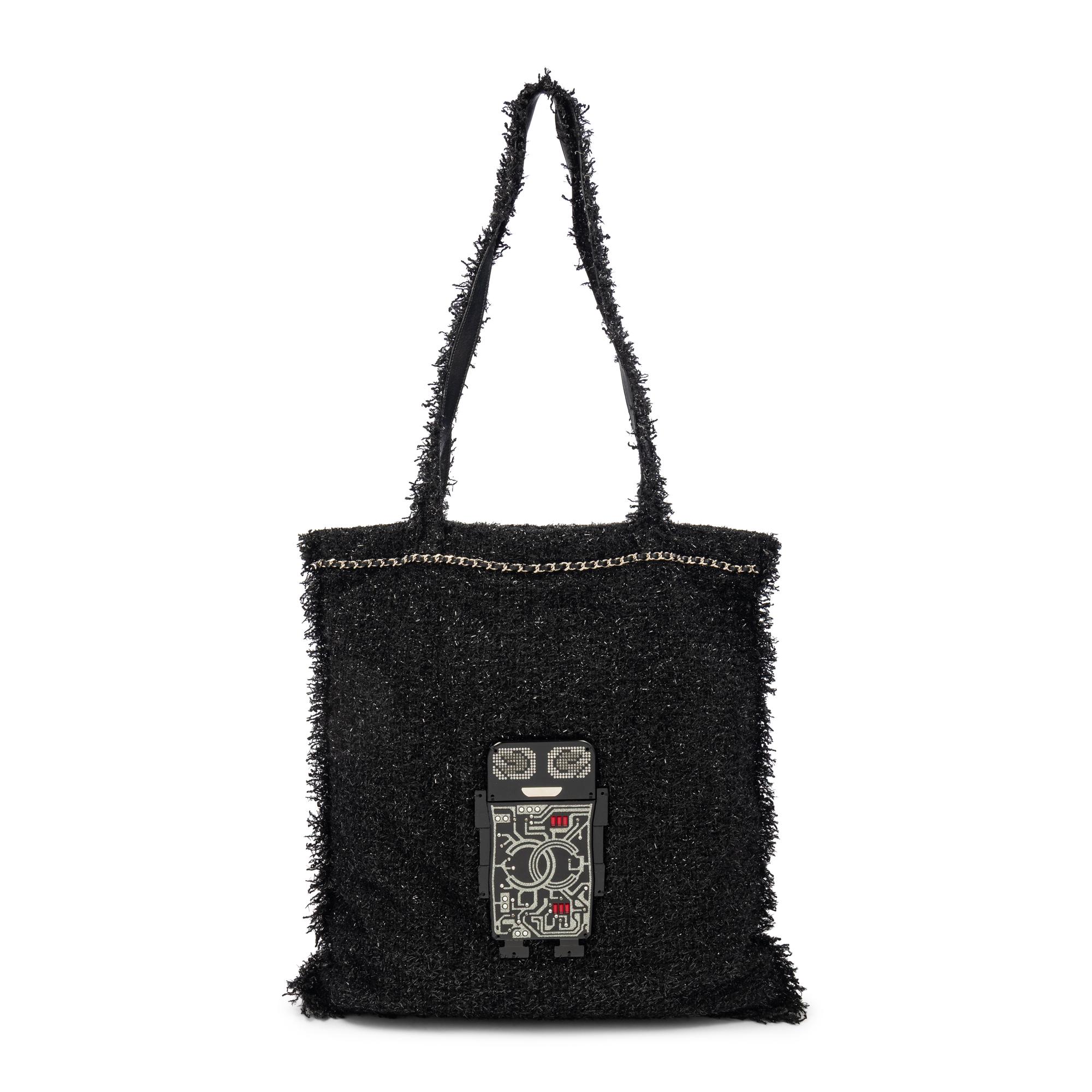 CHANEL, BLACK EYELASH TWEED TOTE BAG
