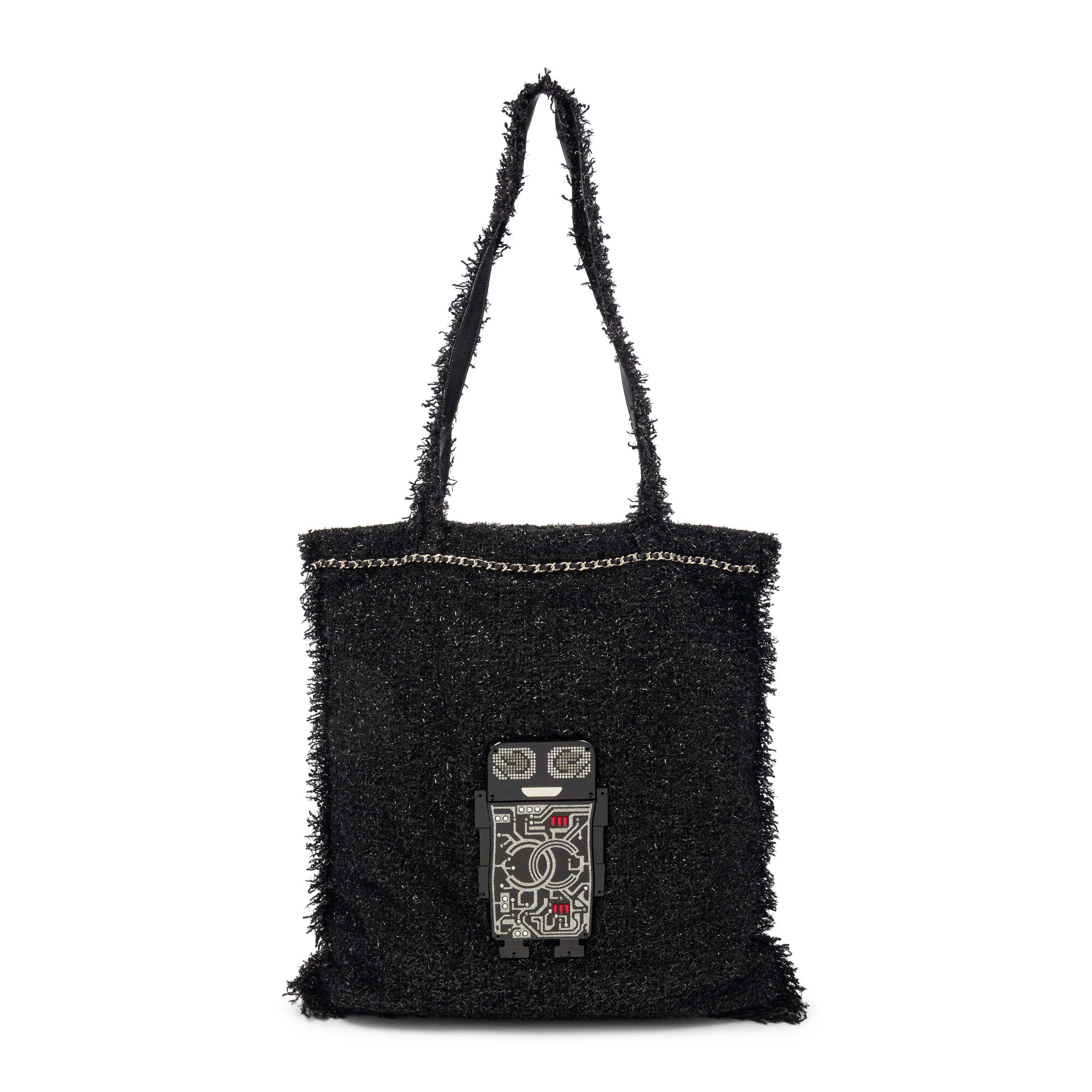 CHANEL, BLACK EYELASH TWEED TOTE BAG