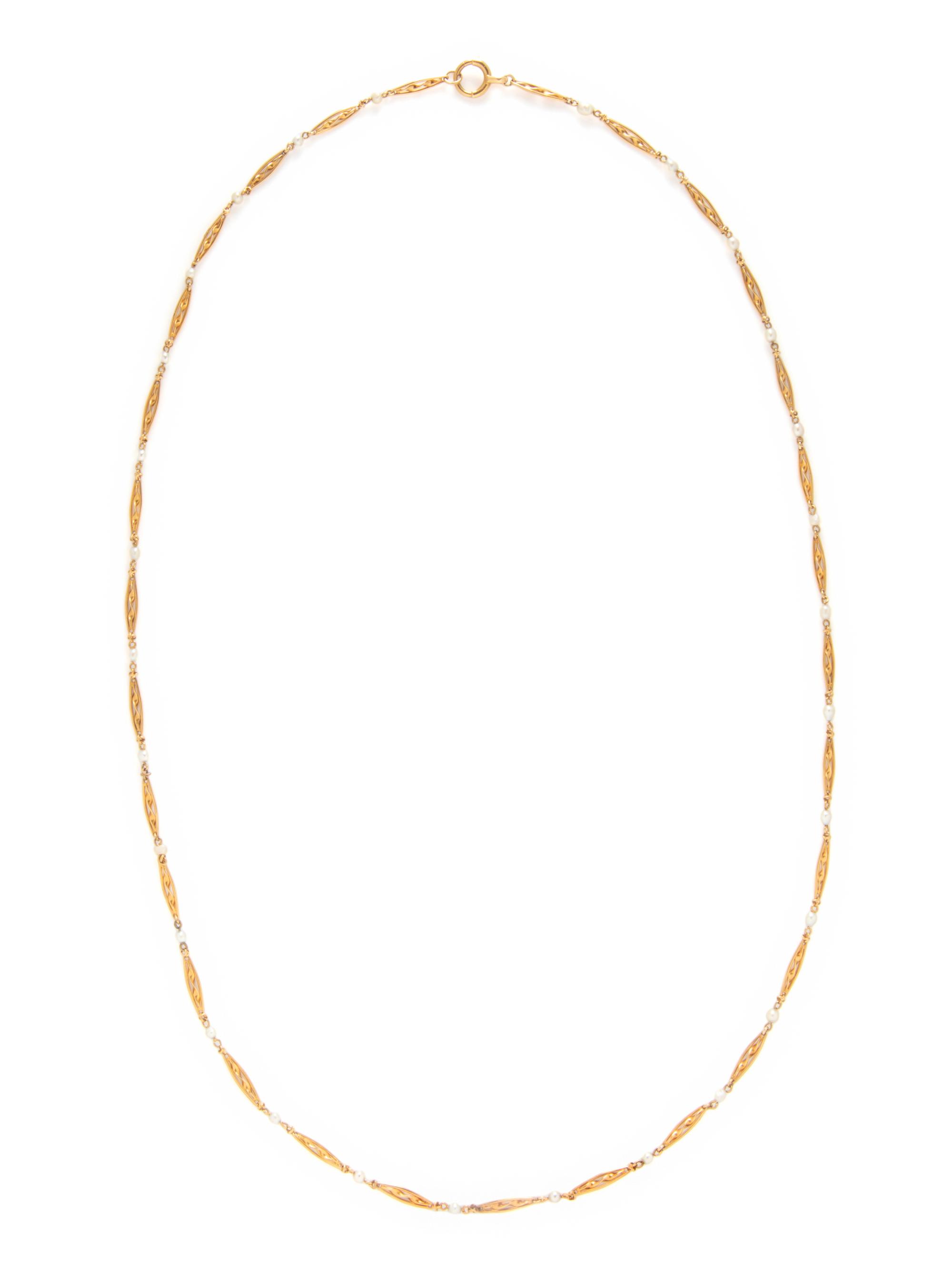 YELLOW GOLD AND SEED PEARL FANCY LINK NECKLACE