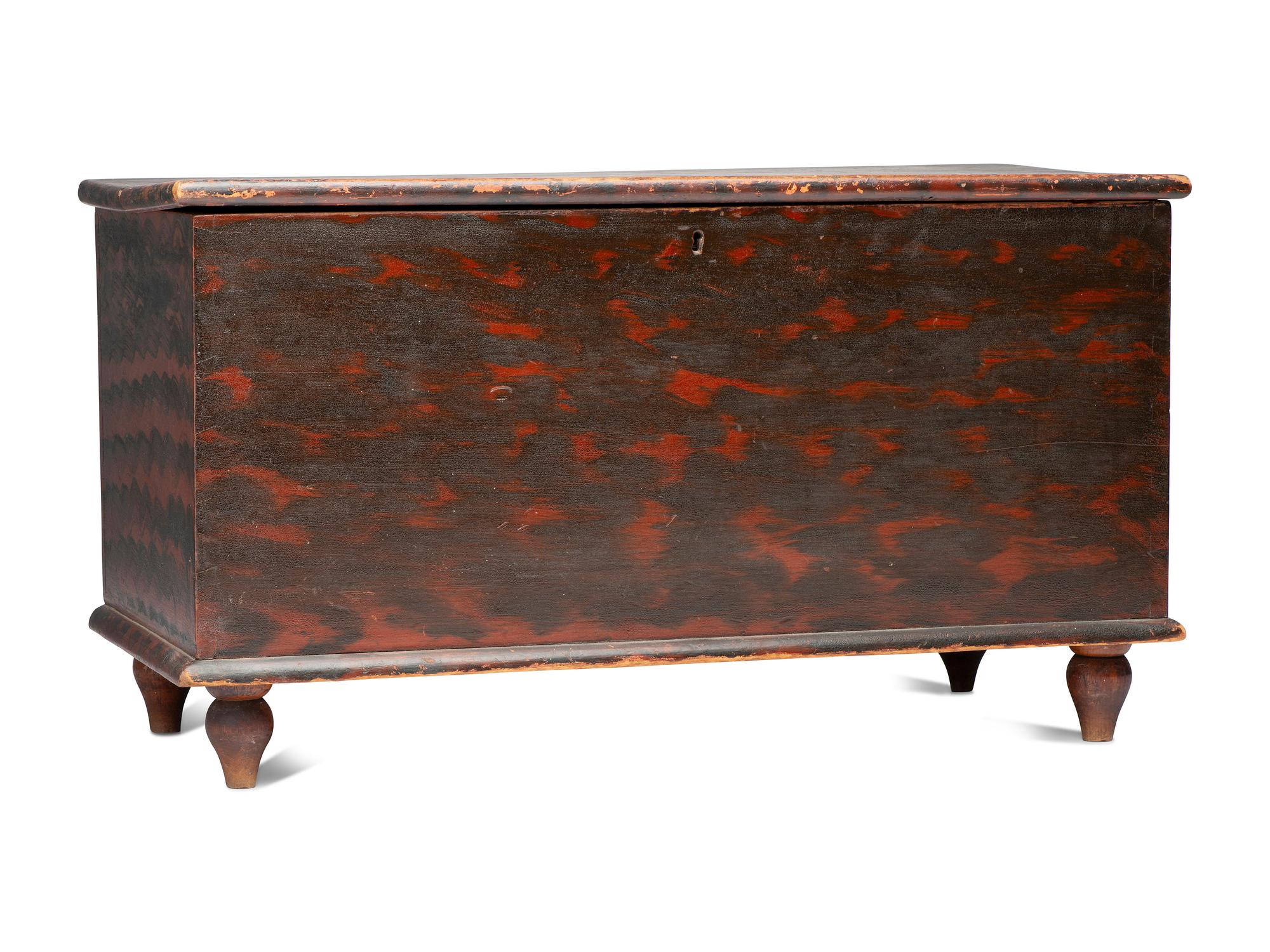A Country Diminutive Grain Painted Poplar Blanket Chest