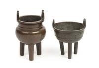 Two Bronze Tripod Incense Burners Height of taller 4 1/2 inches.