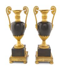 A Pair of Louis Philippe Gilt and Patinated Bronze Urns