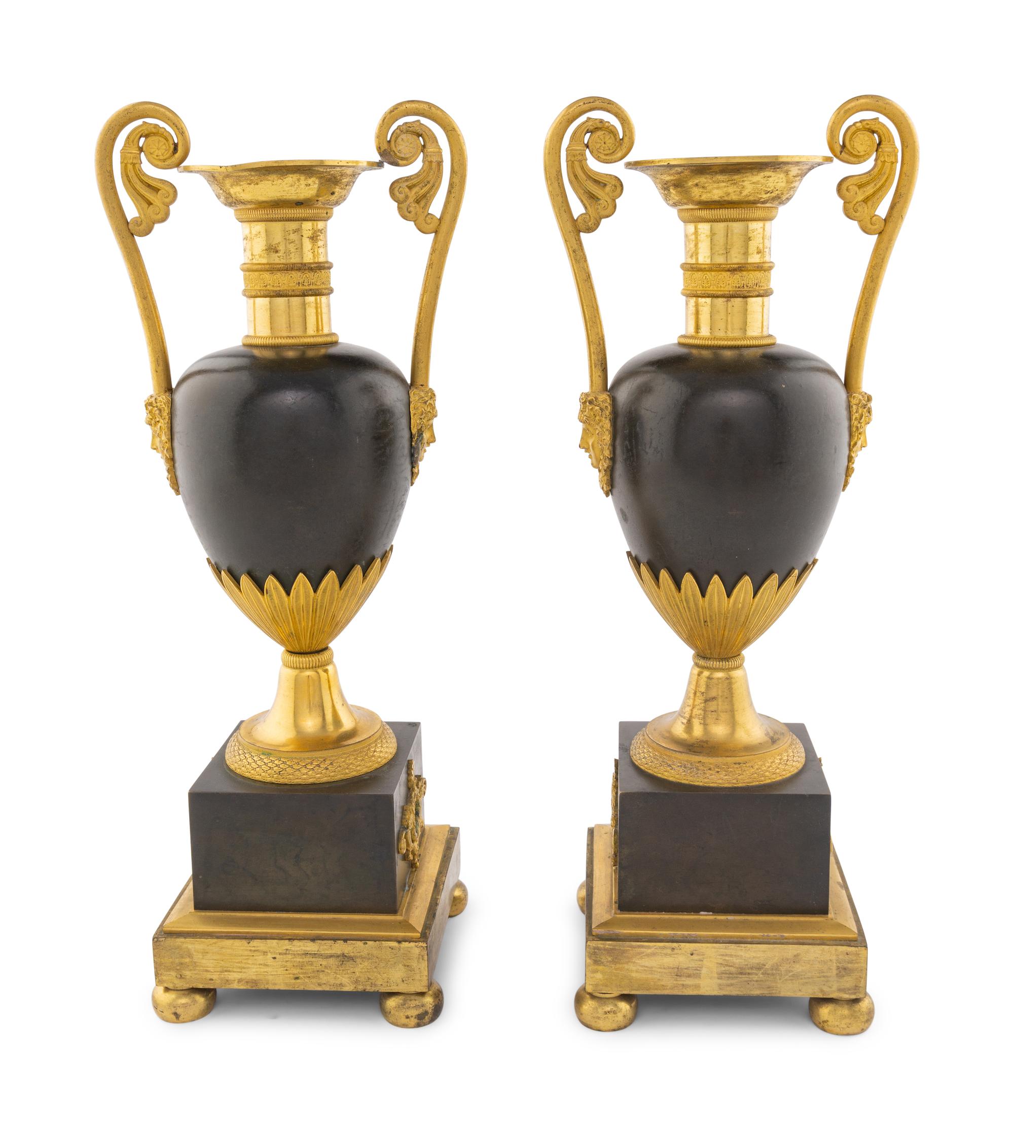 A Pair of Louis Philippe Gilt and Patinated Bronze Urns