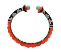 Magnier et Pincon, Art Deco, Coral, Onyx, Turquoise, Diamond and Enamel Cuff Bracelet