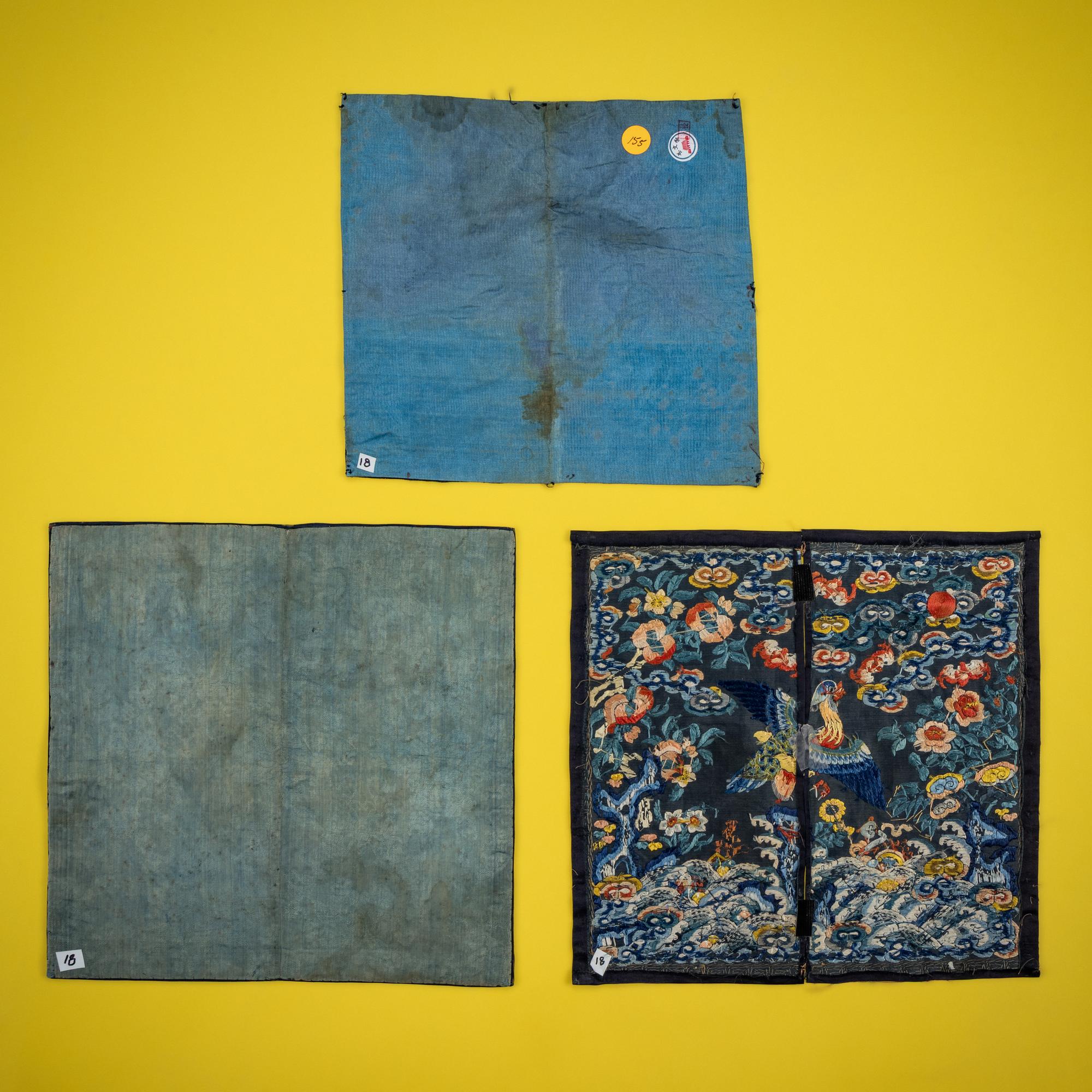 Three Chinese 'Mandarin Duck' Rank Badges, 19th Century — 清晚期 文官補子三種