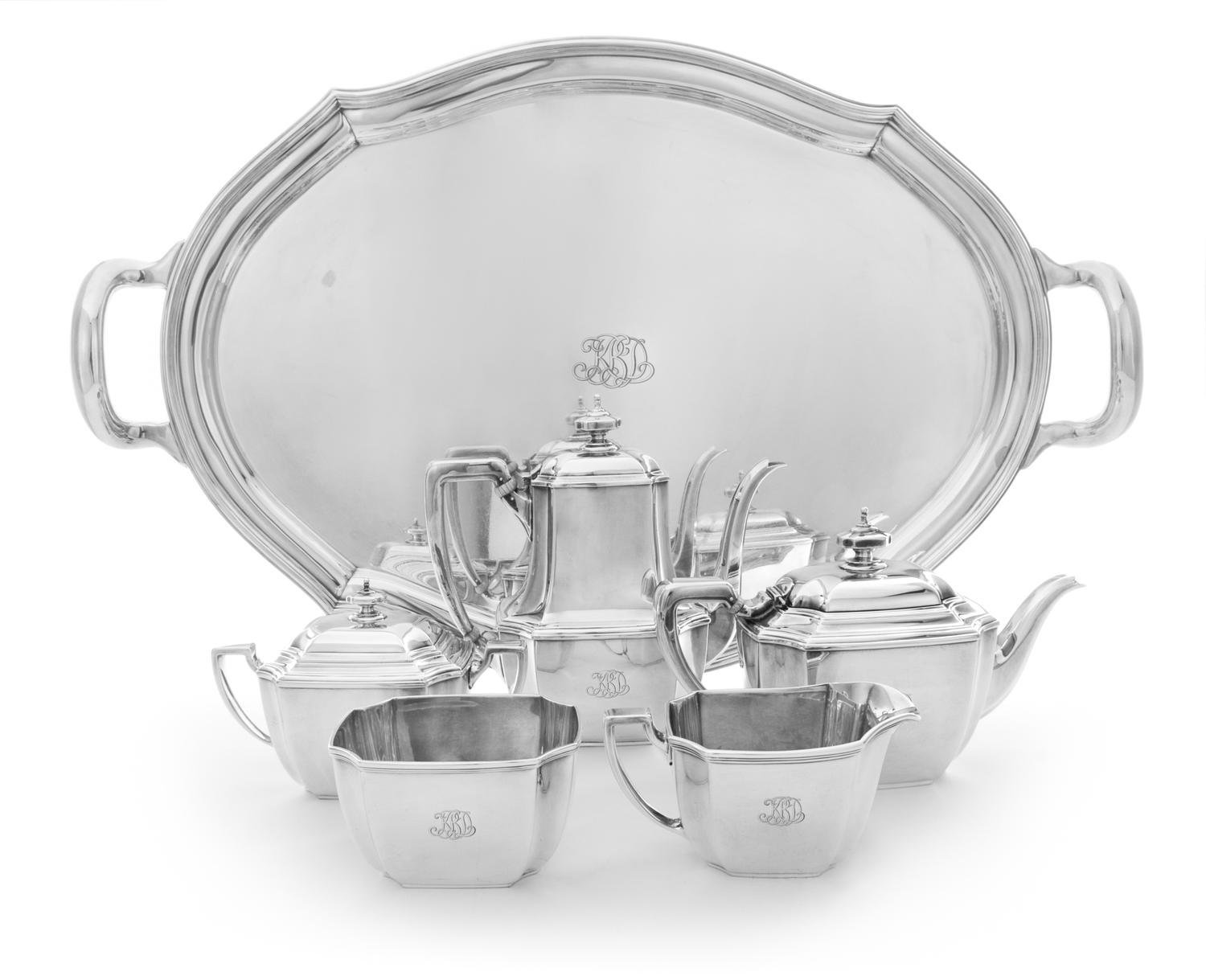 An American Silver Five-Piece Tea and Coffee Service, Tiffany & Co., New York, NY, First Half 20th Century, Hampton pattern, comprising