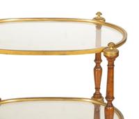 An English Gilt Brass, Walnut and Glass Etagere