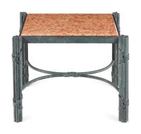 A Patinated Metal Marble-Top Table