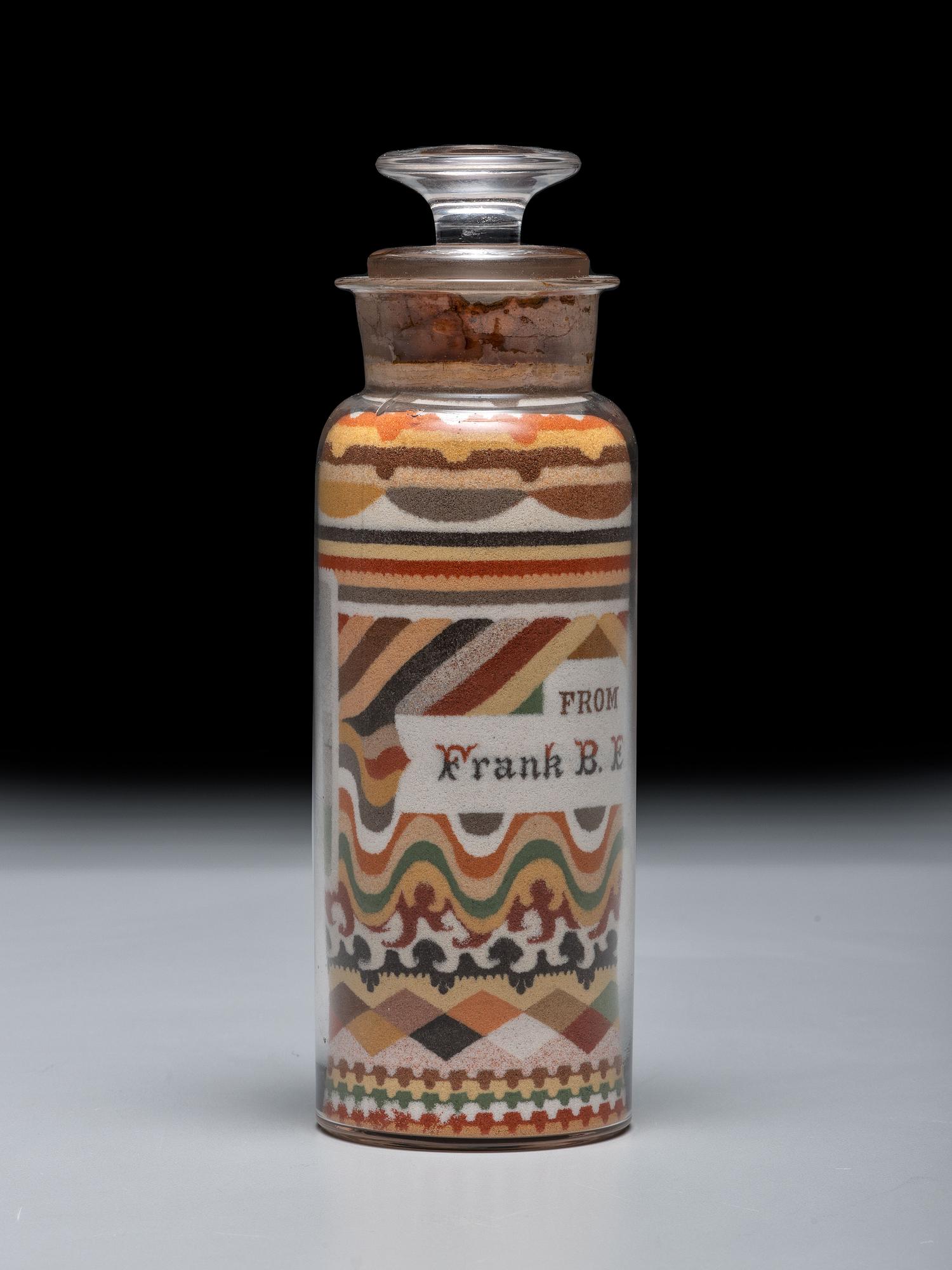 An Andrew Clemens (American, 1857-1894) Labeled Sand Bottle with Percheron Horse