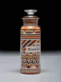 An Andrew Clemens (American, 1857-1894) Labeled Sand Bottle with Percheron Horse