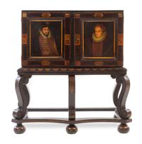 A Dutch Painted Cabinet on Stand Height 35 1/2 x width 35 x depth 18 3/4 inches. — 20TH CENTURY
