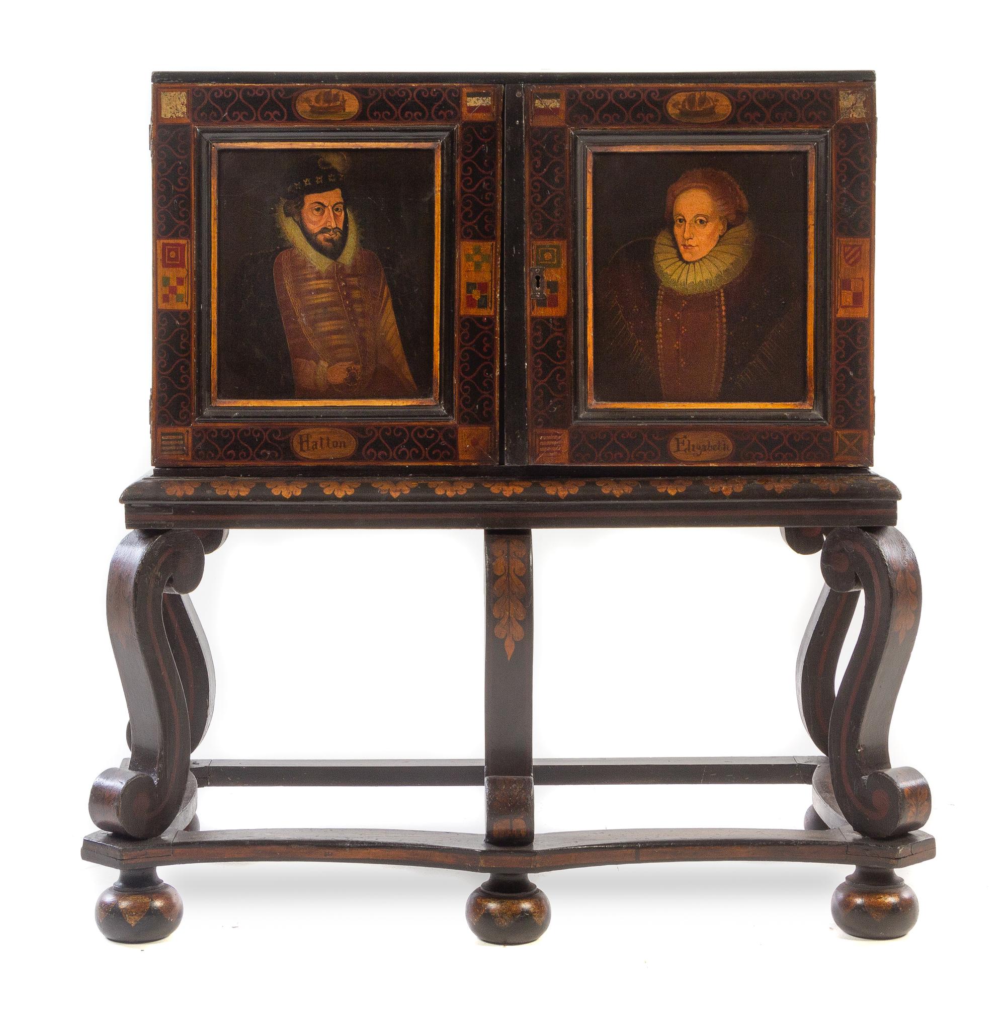 A Dutch Painted Cabinet on Stand Height 35 1/2 x width 35 x depth 18 3/4 inches. — 20TH CENTURY