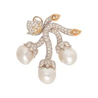 TRIO, CULTURED BAROQUE PEARL AND DIAMOND PENDANT/BROOCH