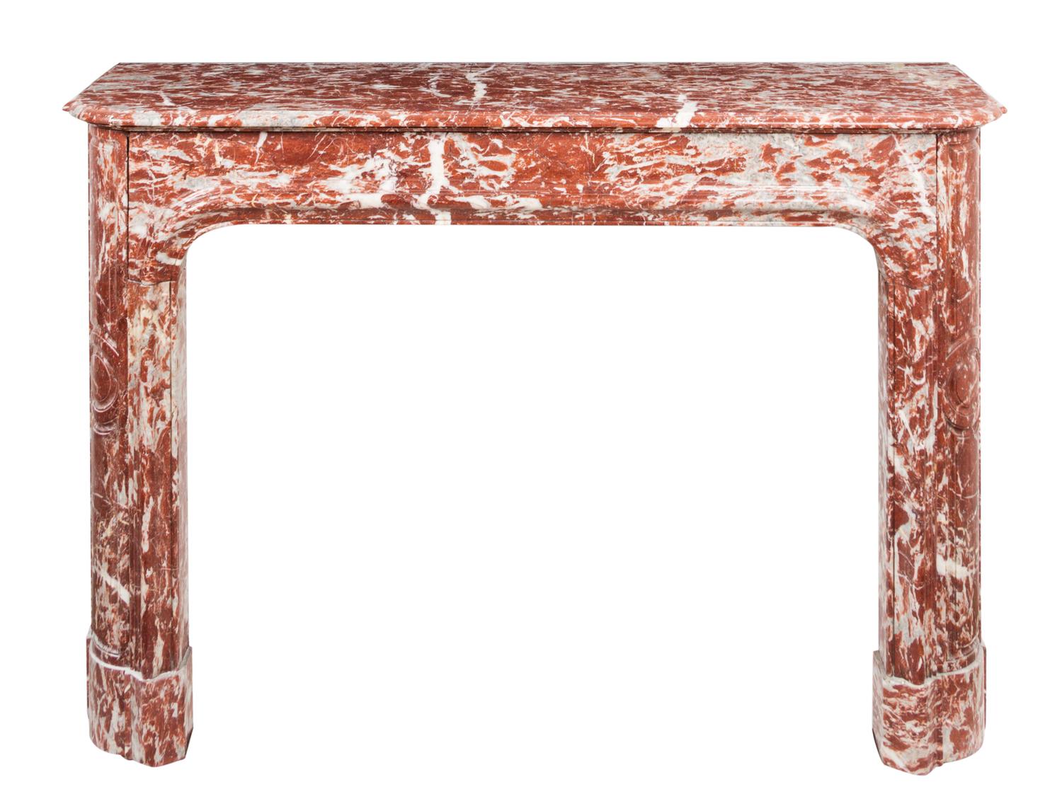 A French Rouge Marble Mantel Height 41 x width 61 1/4 x depth 16 inches. — 19TH/20TH CENTURY