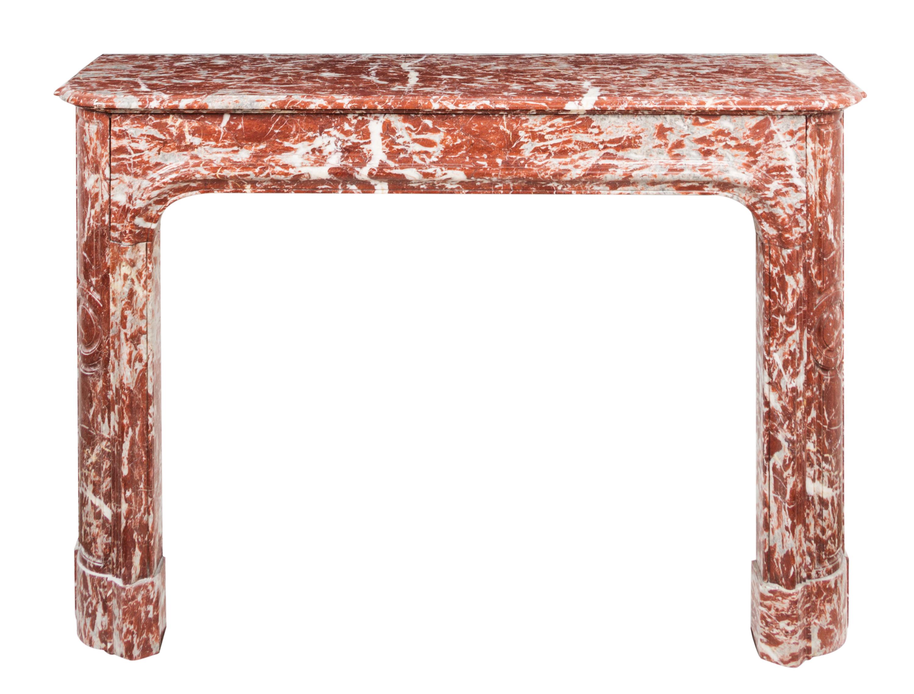A French Rouge Marble Mantel Height 41 x width 61 1/4 x depth 16 inches. — 19TH/20TH CENTURY