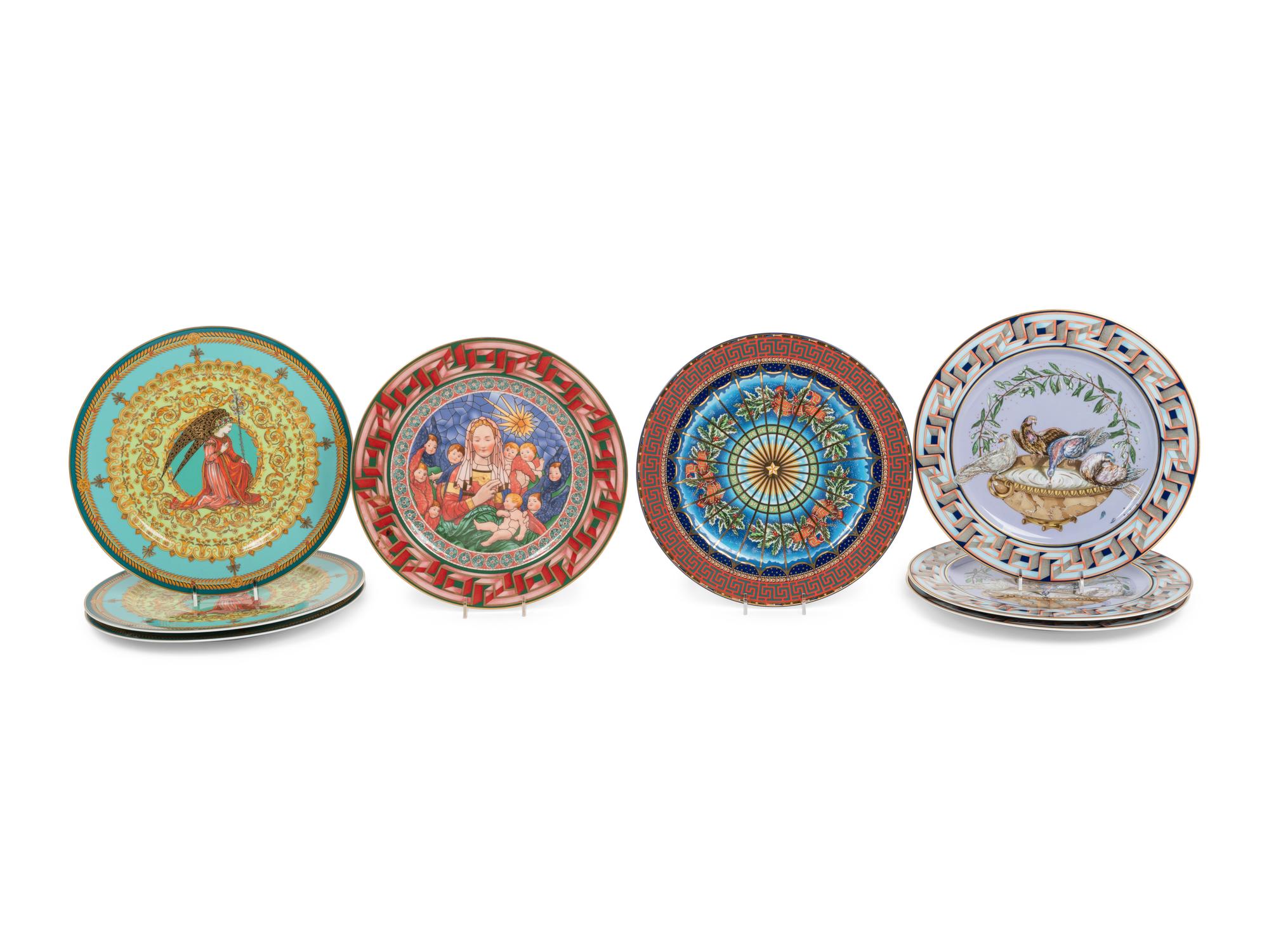Eight Versace Porcelain Christmas Chargers