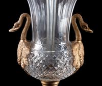 A Pair of Empire Style Gilt Metal Mounted Cut Glass Urns Mounted as Lamps