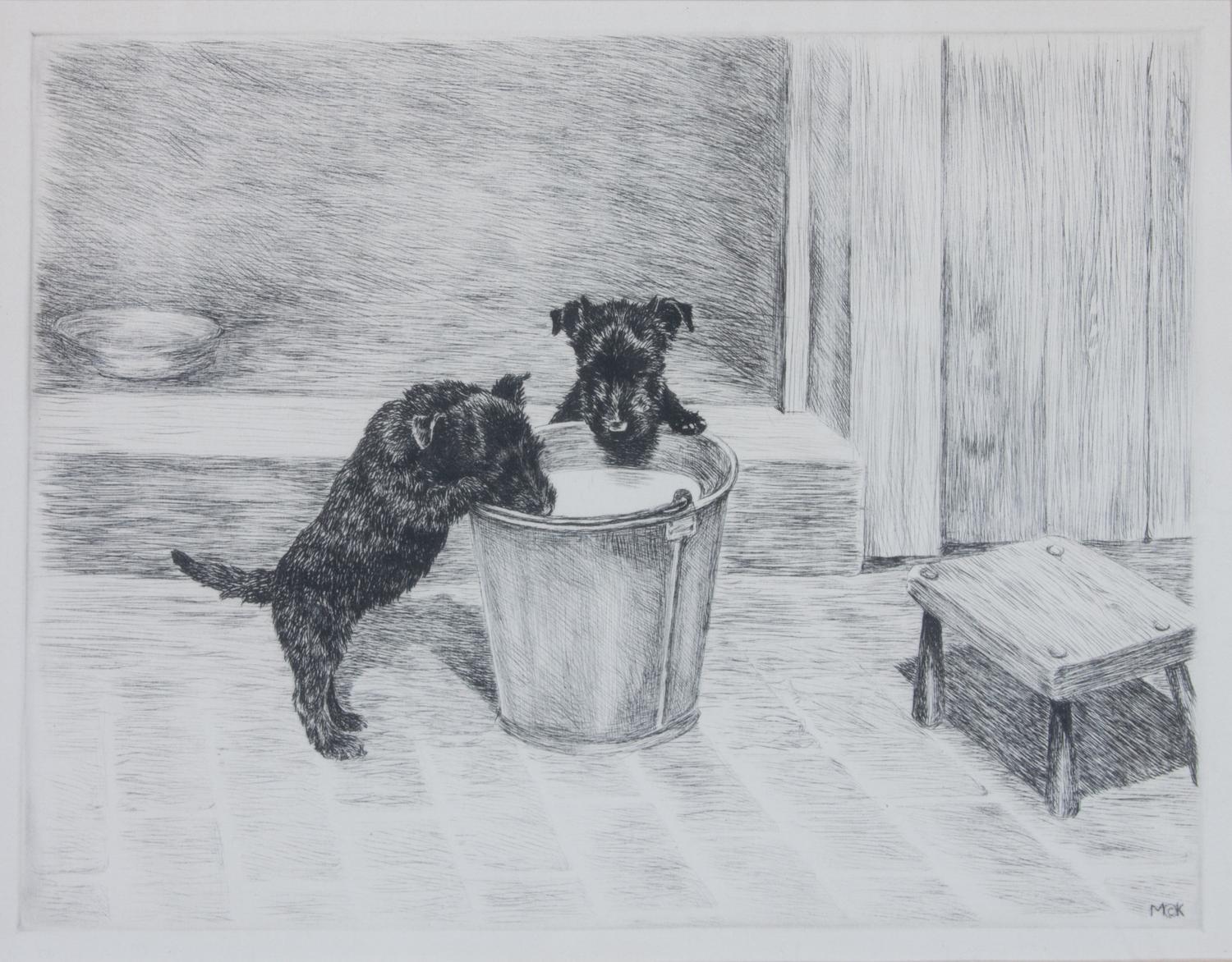 A Set of Three Dog Engravings Height of largest frame 16 x width 20 inches.