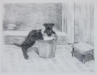 A Set of Three Dog Engravings Height of largest frame 16 x width 20 inches.