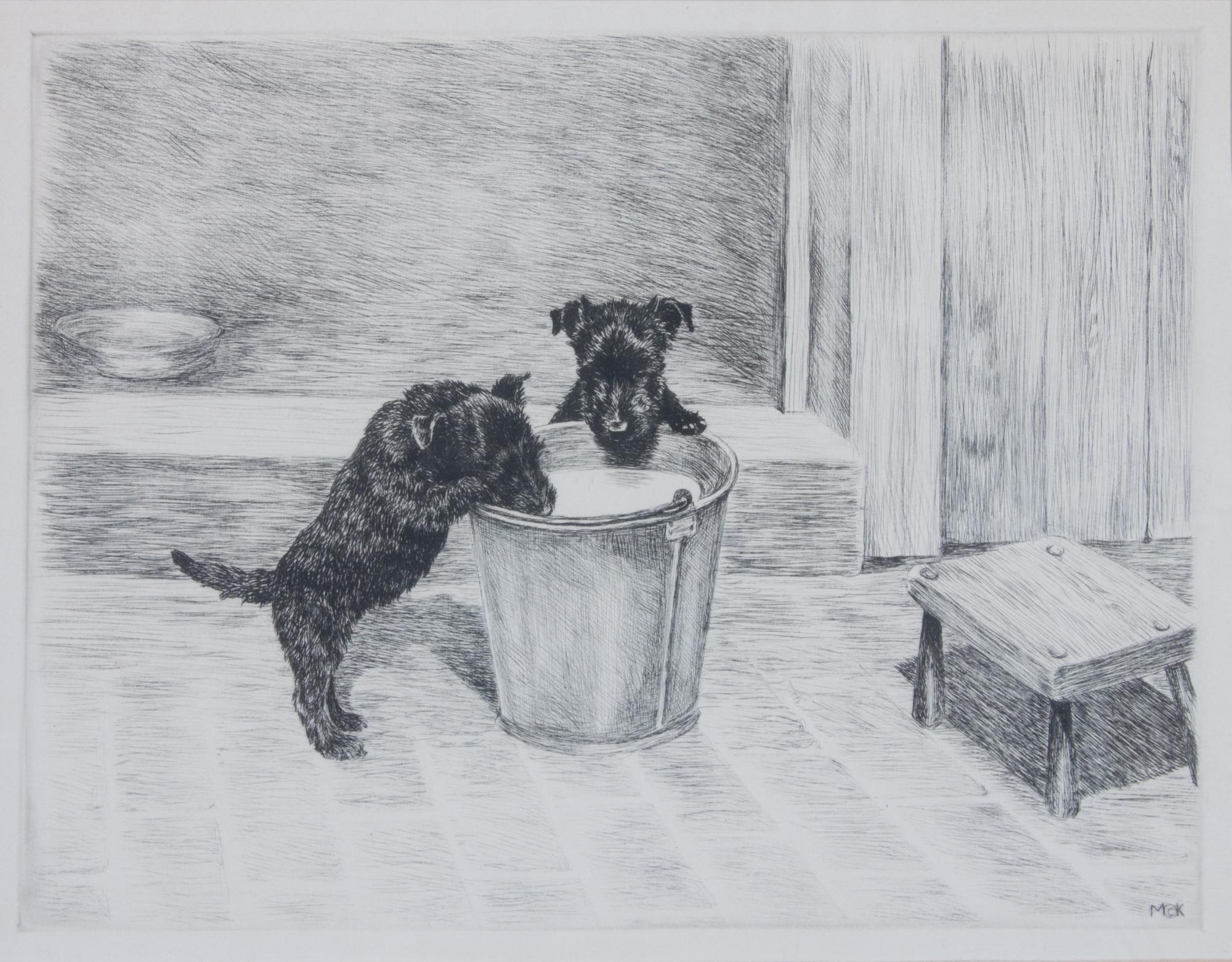 A Set of Three Dog Engravings Height of largest frame 16 x width 20 inches.