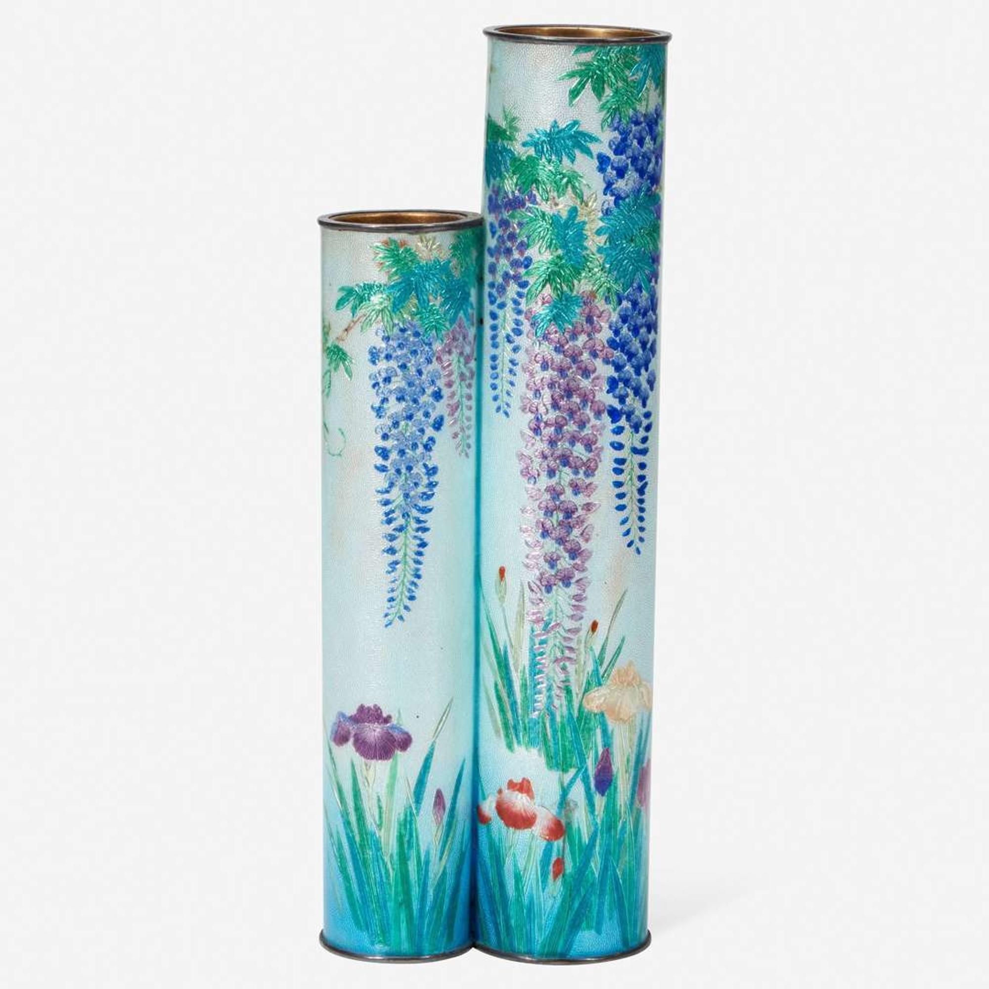 A Japanese ginbari cloisonné double vase日本七宝烧双联瓶