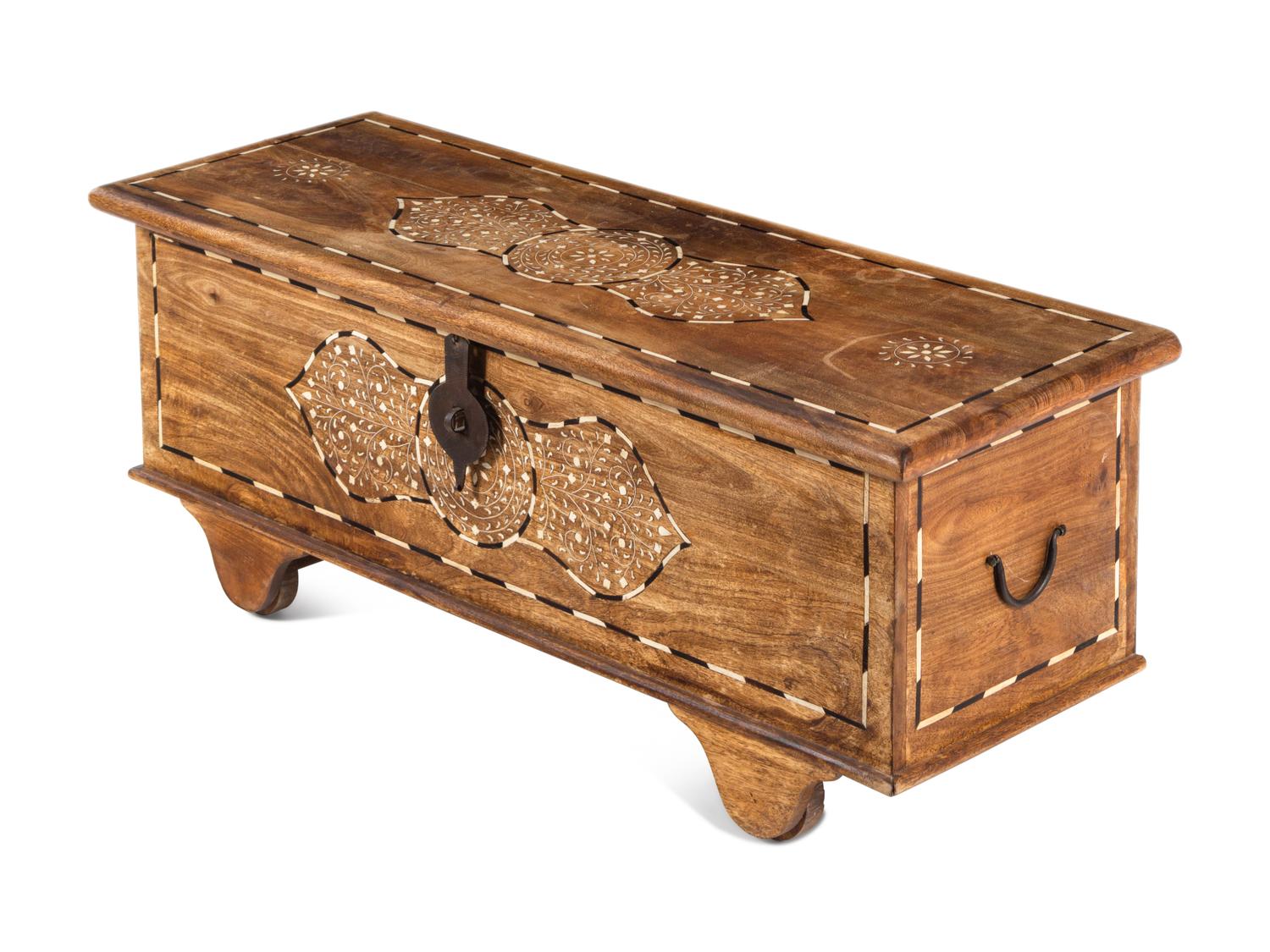 An Indian Bone-Inlaid Hardwood Trunk