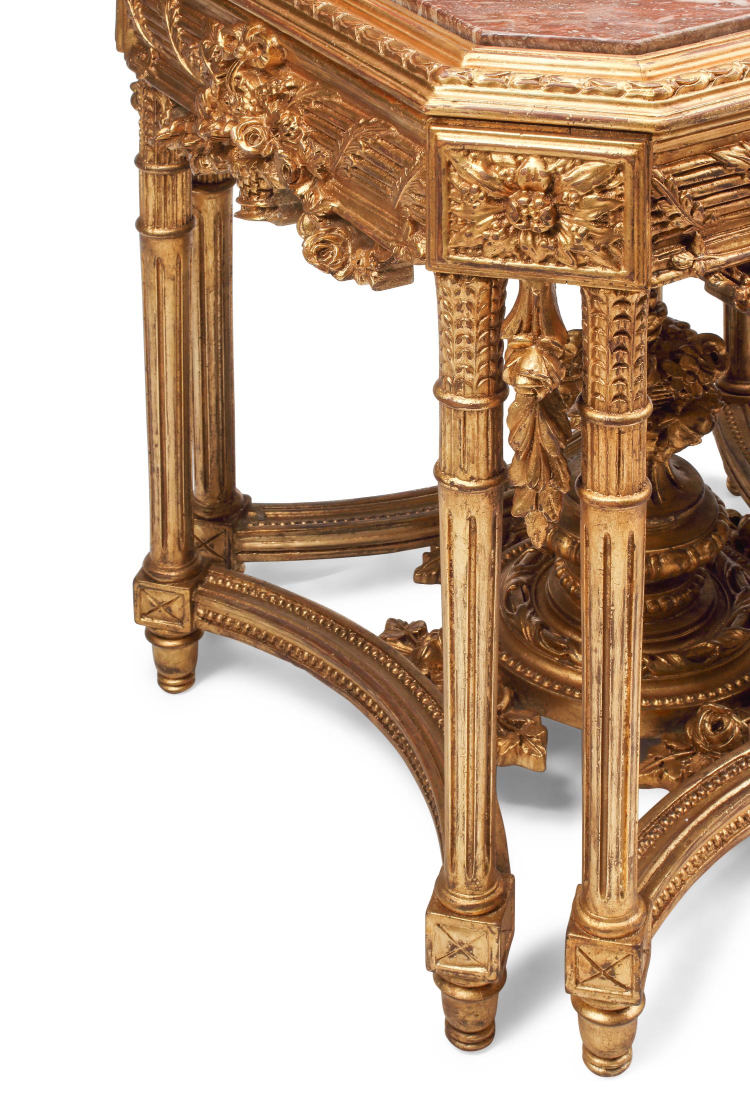 A Pair of Italian Carved Giltwood Marble-Top Tables