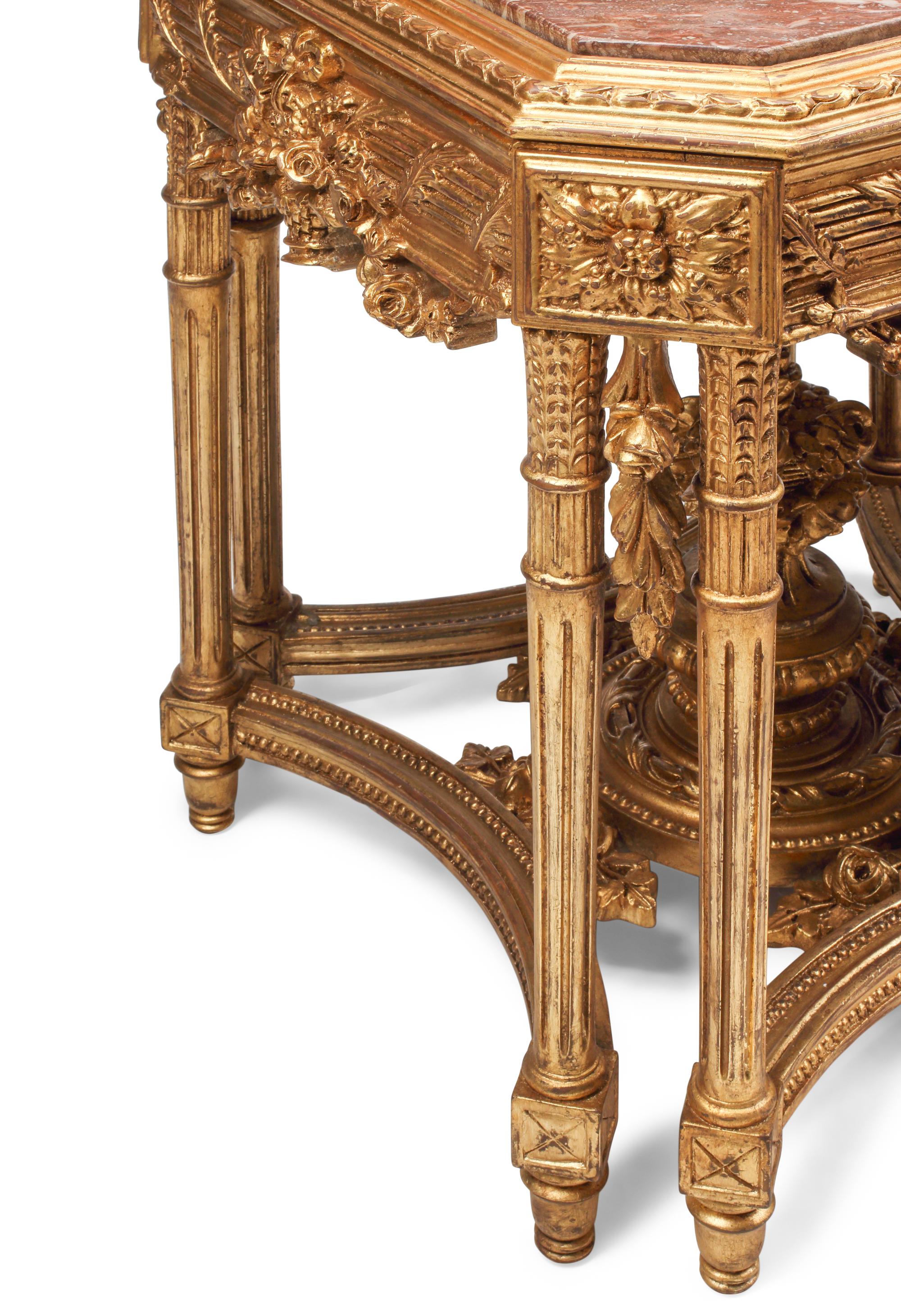 A Pair of Italian Carved Giltwood Marble-Top Tables