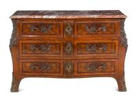 A Régence Style Rosewood-Banded Walnut Marble-Top Commode