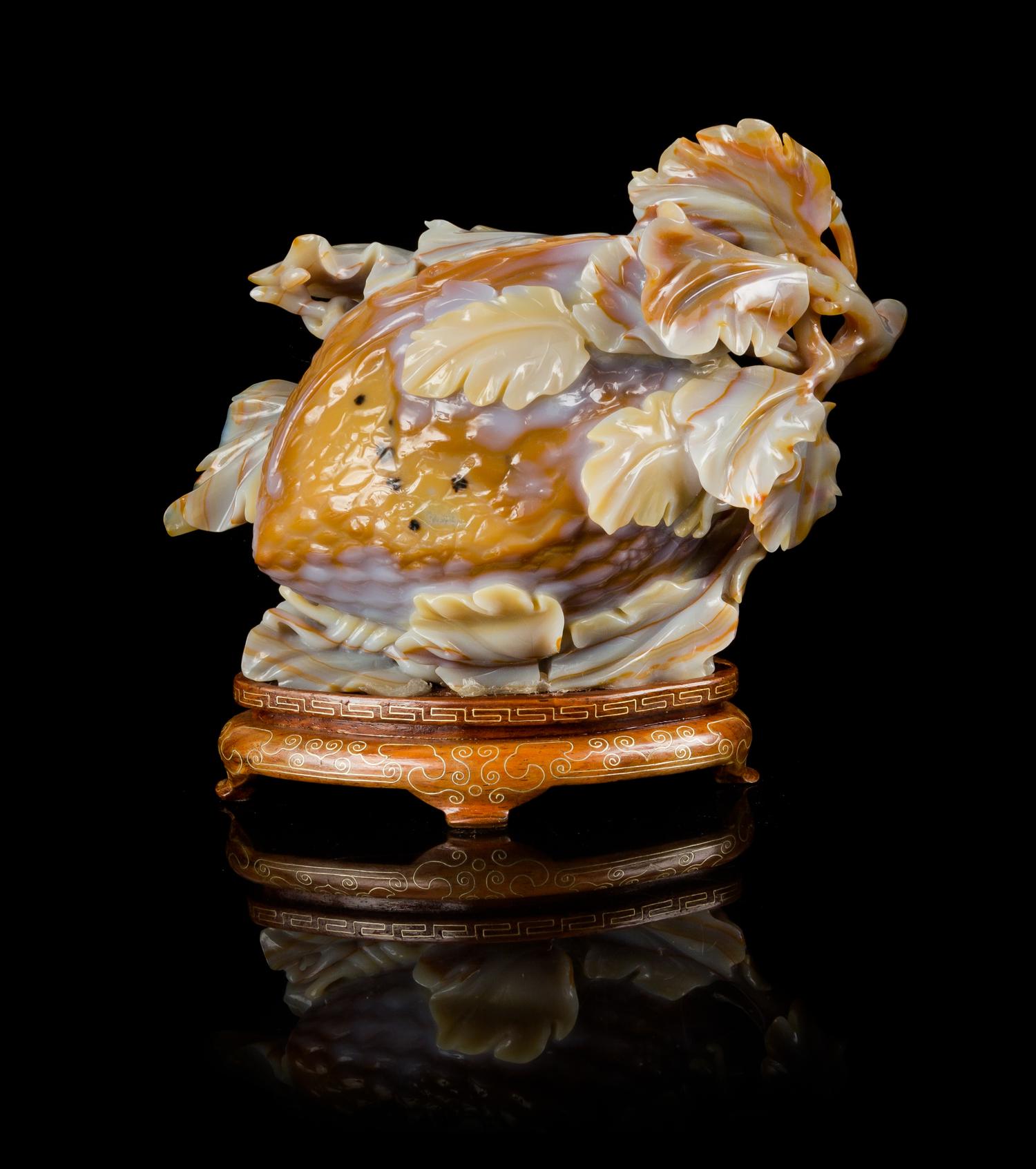 An Agate Carving of Bitter Melons Length 6 inches. — 20TH CENTURY