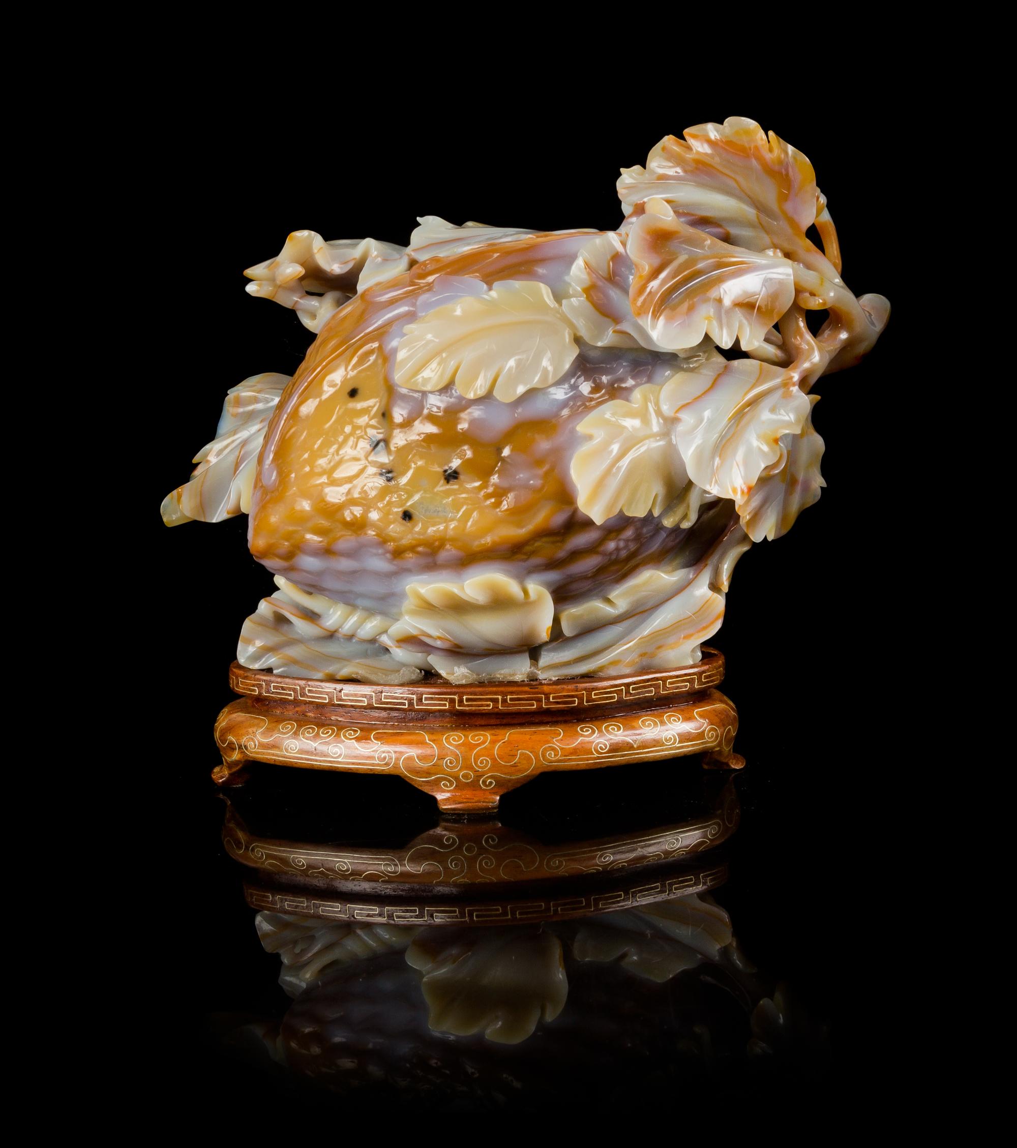 An Agate Carving of Bitter Melons Length 6 inches. — 20TH CENTURY