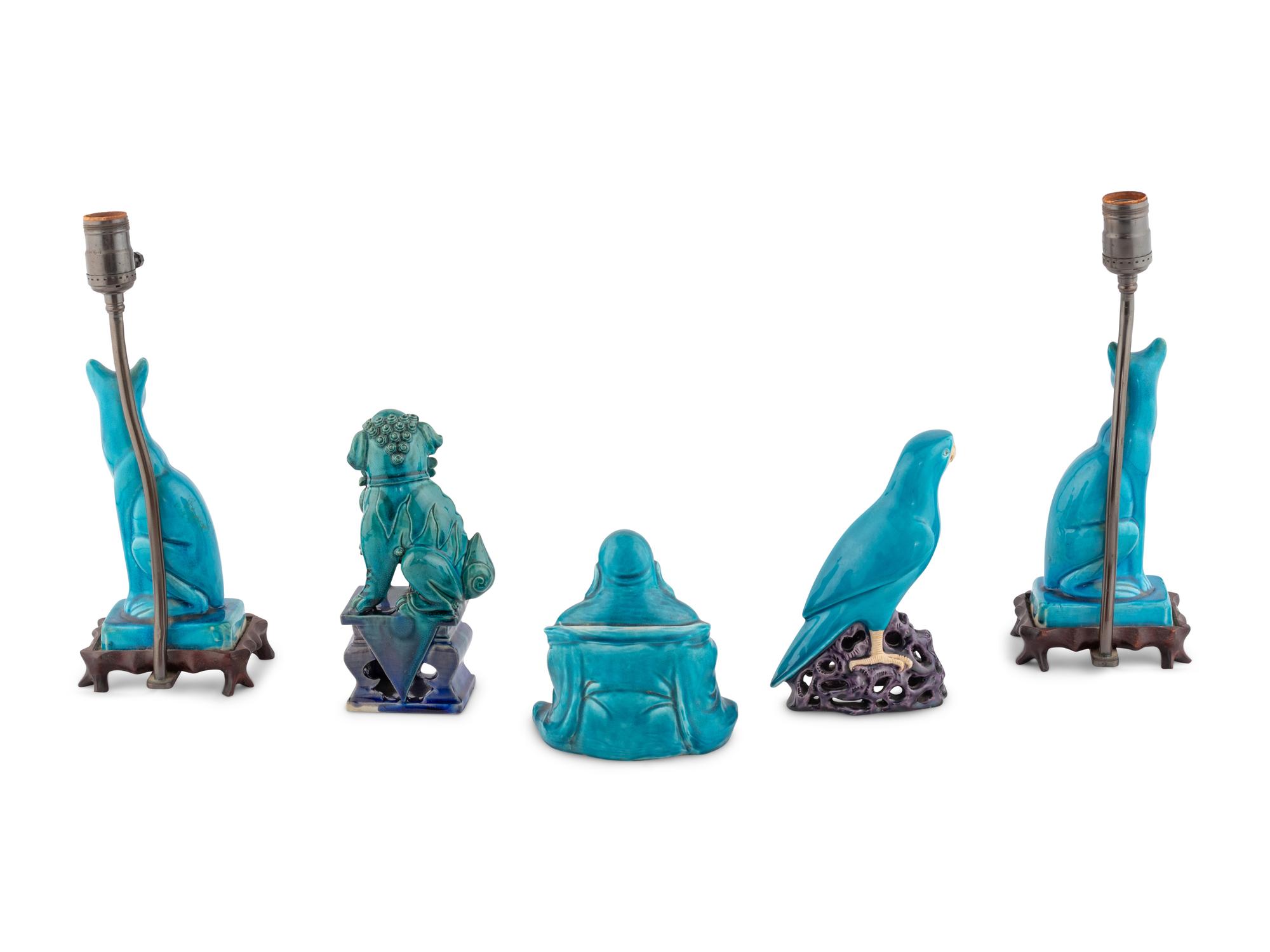 Five Chinese Export Turquoise Glazed Porcelain Figures