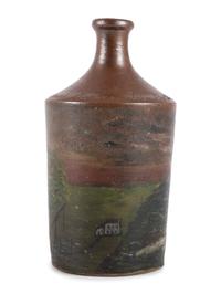 A Paint Decorated Stoneware Bottle