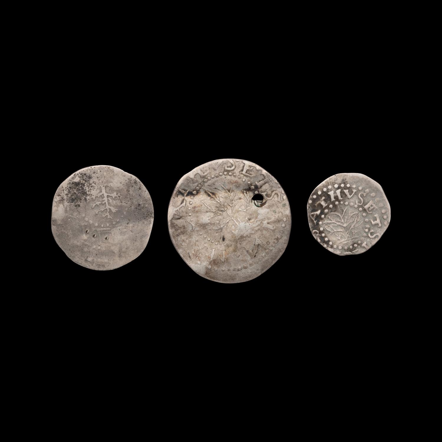 [MASSACHUSETTS] A 1652-Dated 6 Pence, 3 Pence and a 1662-Dated 2 Pence Coin; Three coins total