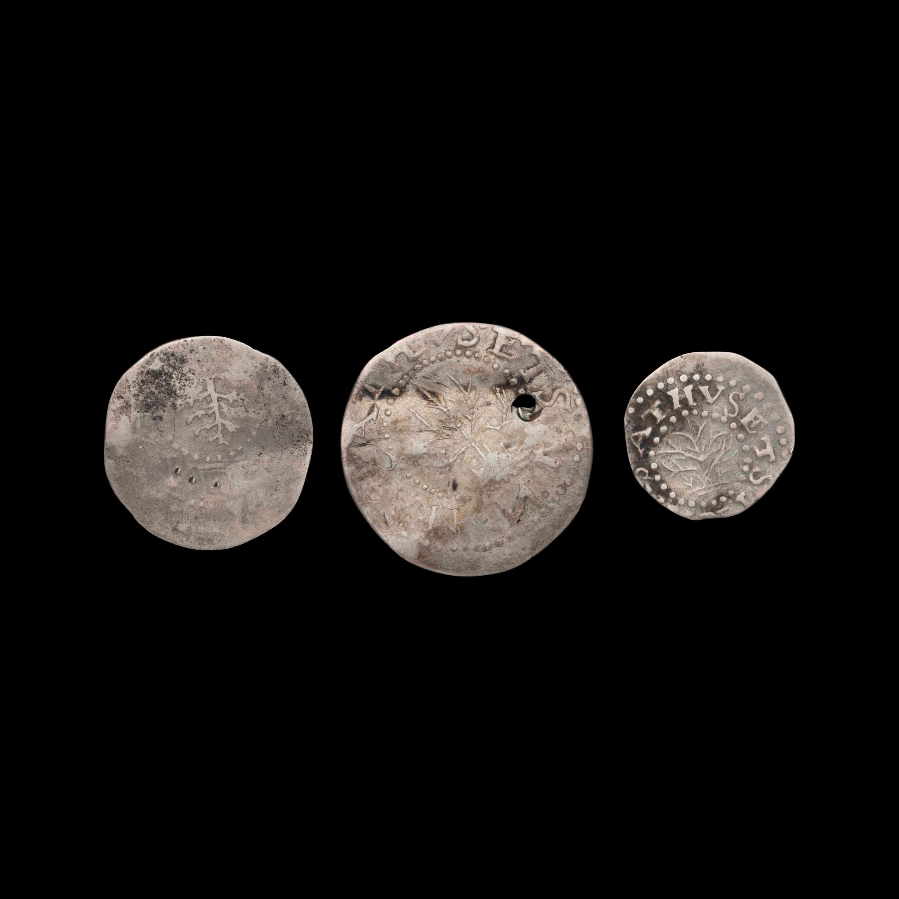 [MASSACHUSETTS] A 1652-Dated 6 Pence, 3 Pence and a 1662-Dated 2 Pence Coin; Three coins total