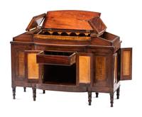 A Miniature Late Federal Tiger Maple and Walnut Hinged Lid Sideboard