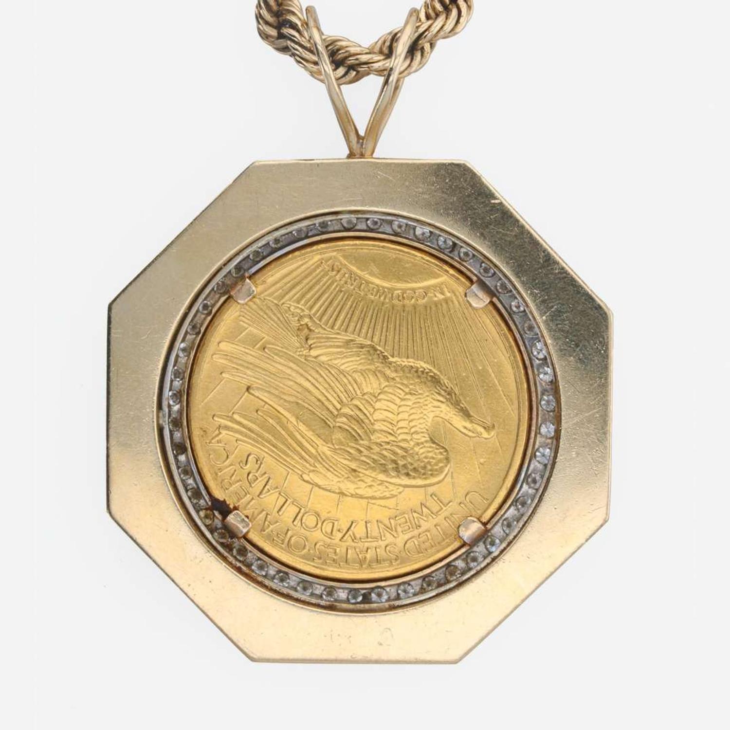 A 1927 St. Gaudens $20 gold coin and diamond necklace
