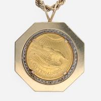 A 1927 St. Gaudens $20 gold coin and diamond necklace