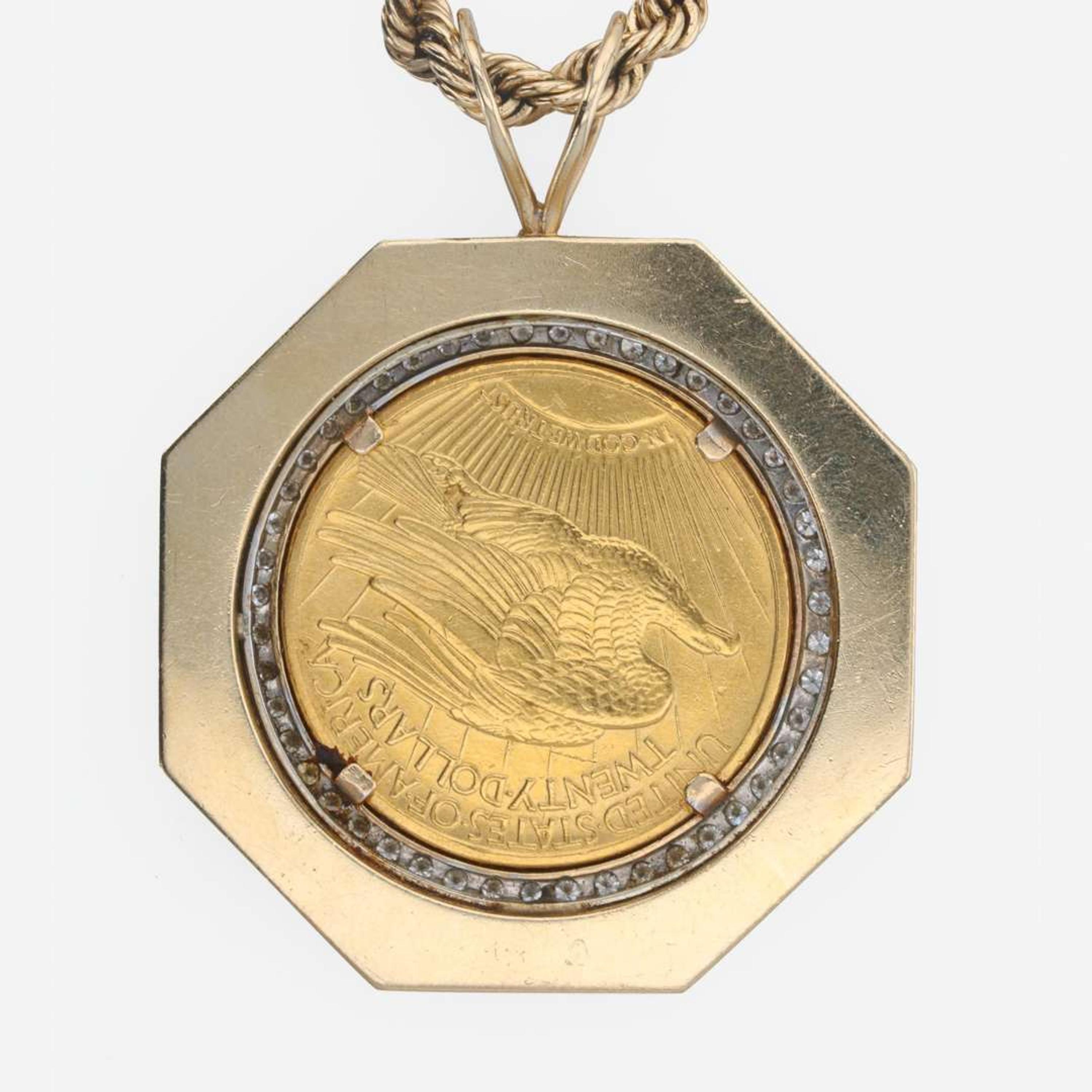 A 1927 St. Gaudens $20 gold coin and diamond necklace