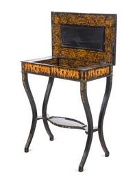 A Northern European Painted and Penwork-Decorated Work Table