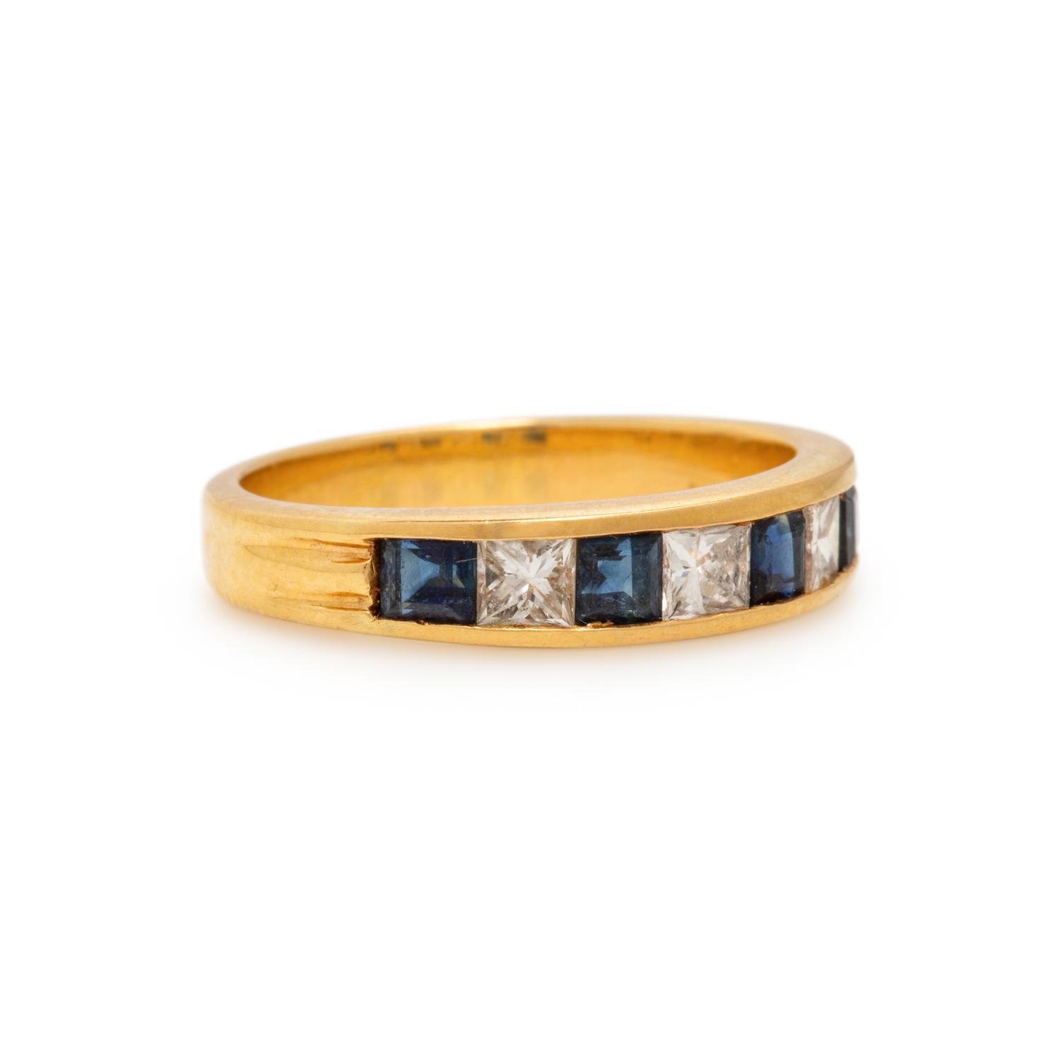 Yellow Gold, Diamond, and Sapphire Ring