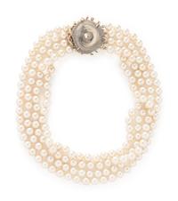 DRUZY QUARTZ, SIMULATED PEARL, AND YELLOW GOLD NECKLACE