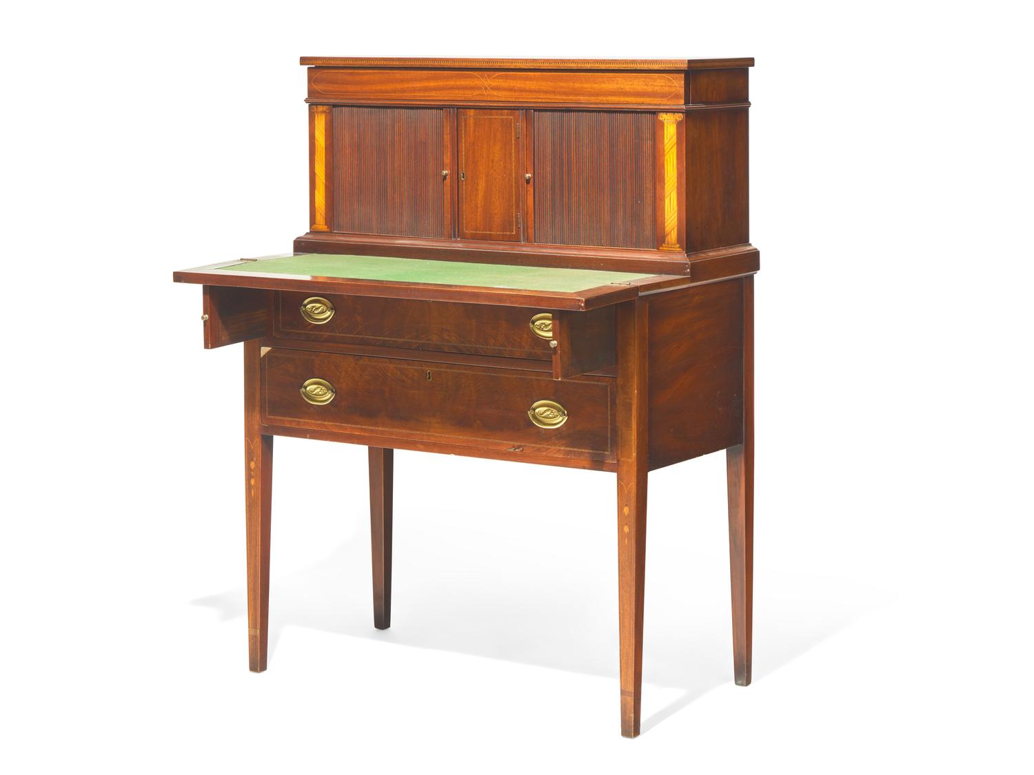 A Federal Style Inlaid Mahogany Tambour Desk