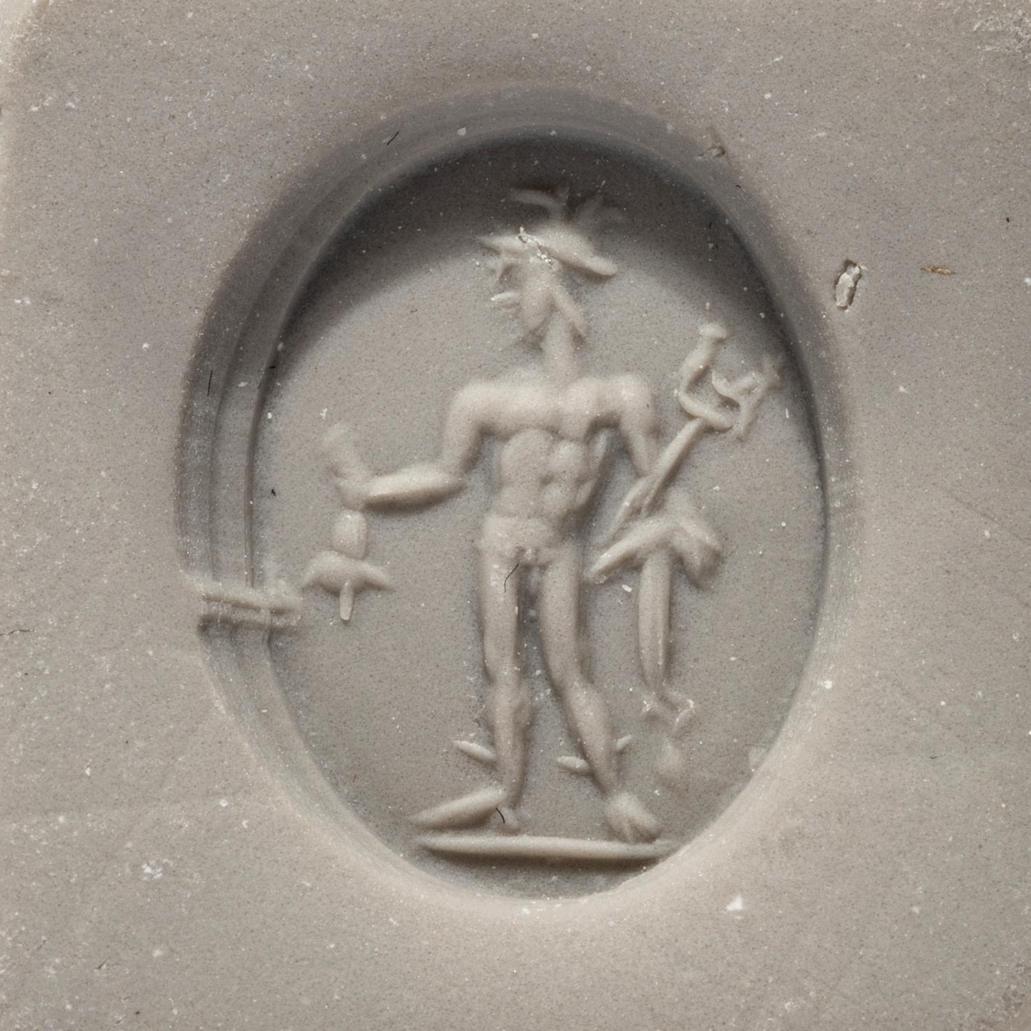 A Roman Banded Agate Ring Stone with the God Mercury