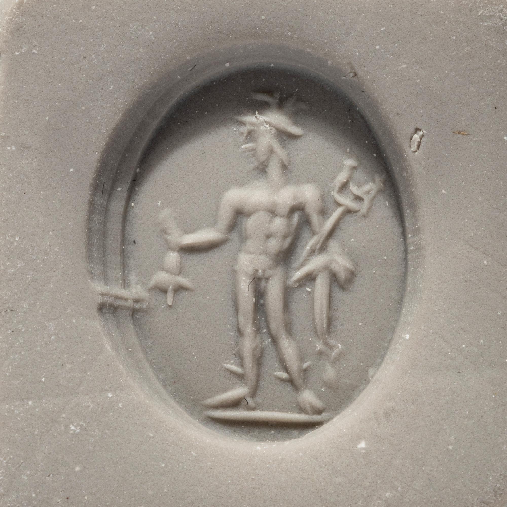 A Roman Banded Agate Ring Stone with the God Mercury